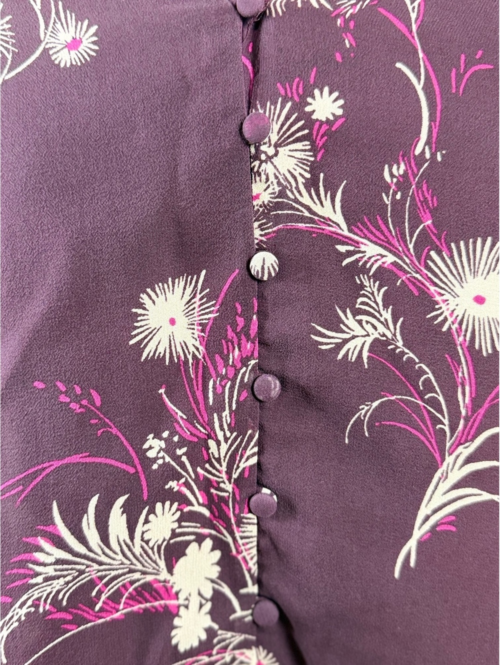 Joie 100% Silk Floral Blouse S Burgundy Sheer Sleeve Ruffle Cuff Button Front - Picture 5 of 10